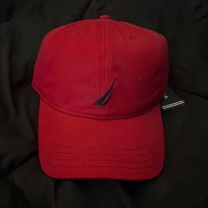 NWT Red Nautica hat with black symbol